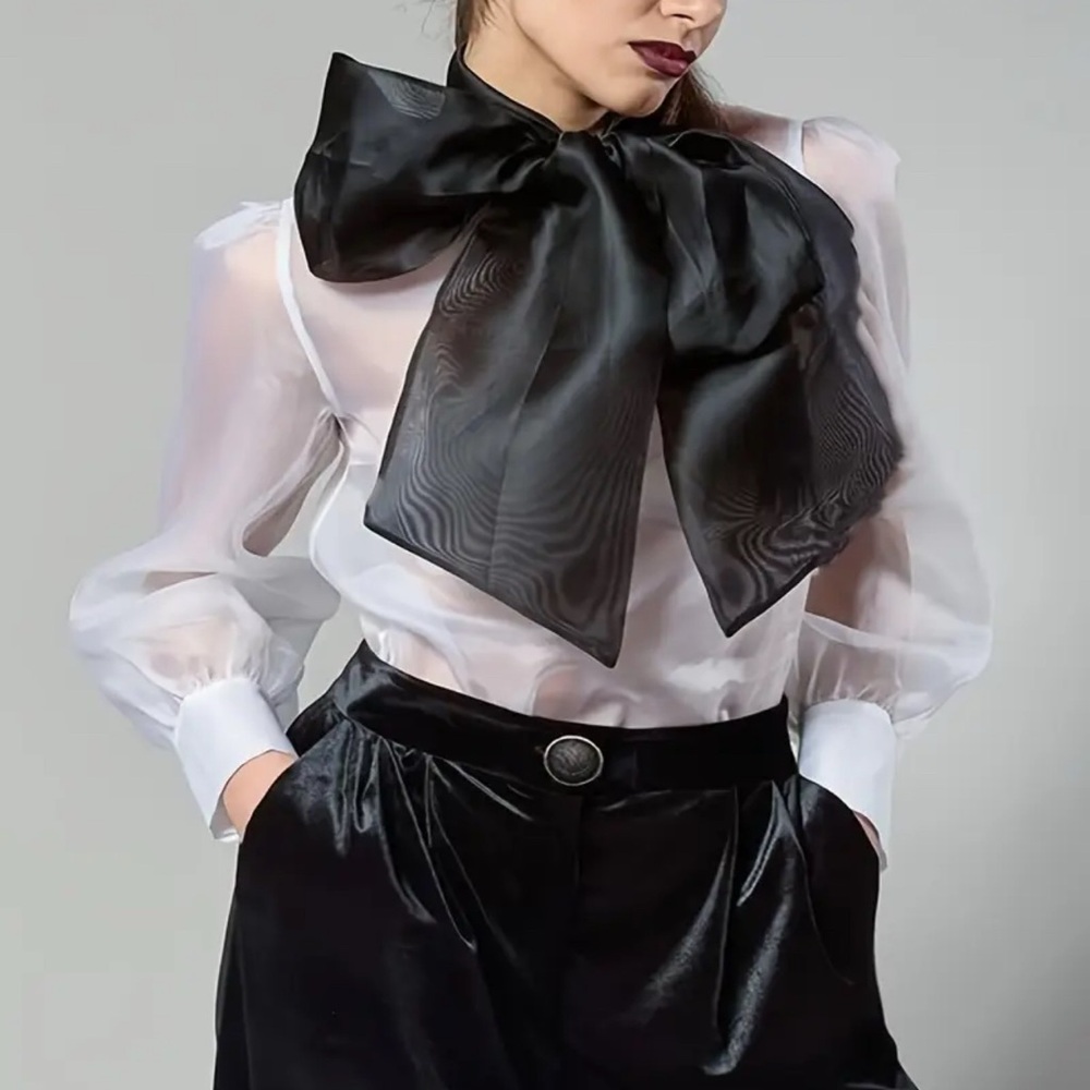 Elegant Black and White Women's Blouse with Bow